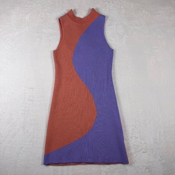 Colorblock Knit Dress Orange Purple‎ Sleeveless Women's Size 6 Mod 60s Style - Picture 1 of 9